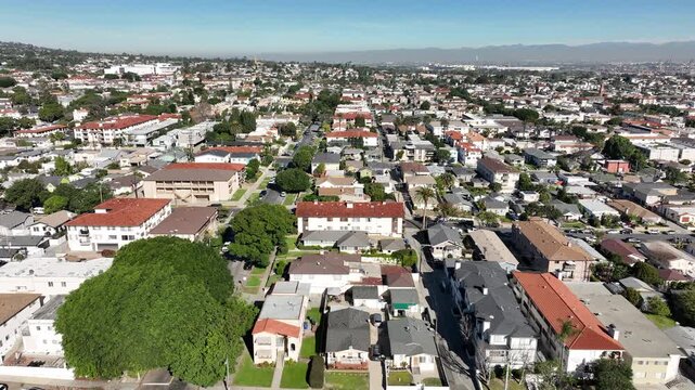 San Pedro, California, USA - Aerial View of Residential Homes Overlooking Harbor City and Carson, CA