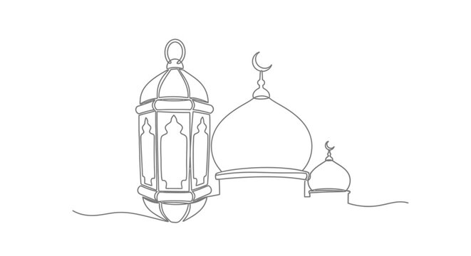Ramadan Lantern and Mosque Dome Continuous Line Drawing