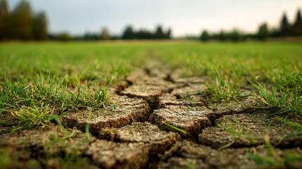 Obraz premium Cracked earth reveals drought impact on landscape, highlighting climate change effects in natural habitats.