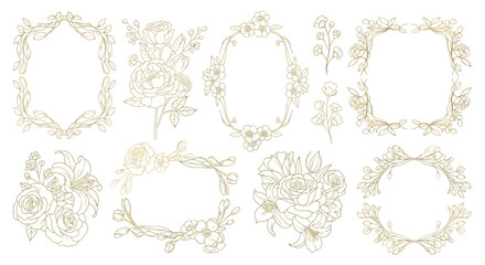 Gold Floral Frames and Borders Collection: Elegant Decorative Elements for Design