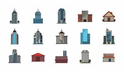 City Buildings Flat Icon Set Vector Skyscraper Apartment Tower Office Minimal Vector Collection © Lipi