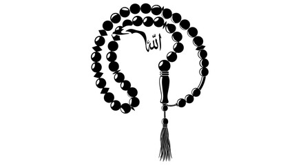 Black Prayer Beads with Tassel and Calligraphy.