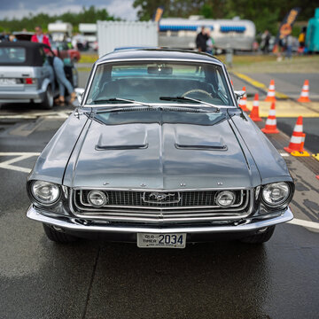 LINTHE, GERMANY - JUNE 08, 2025: Iconic sports car Ford Mustang Fastback, 1967. Die oldtimer show.