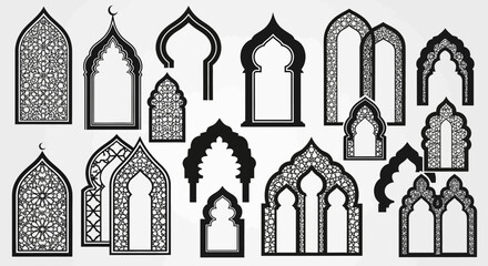 Obraz premium Islamic Arches and Windows Collection - Ornate Geometric Patterns, Traditional Architecture Elements