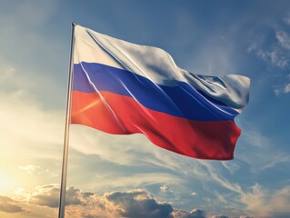 ロシア国旗が風にたなびく