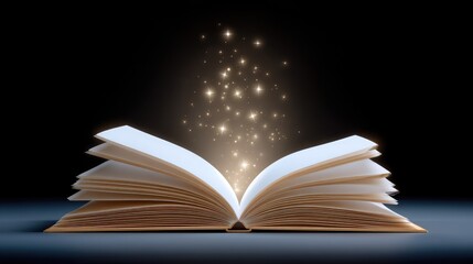 Fototapeta premium Enchanted Book with Magical Light Sparks Emitting from Open Pages Against a Dark Background for Creative and Imaginative Themes