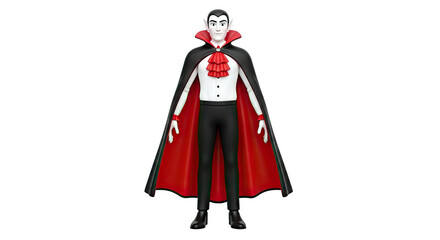 Cartoon Vampire in Black Cape with Red Lining