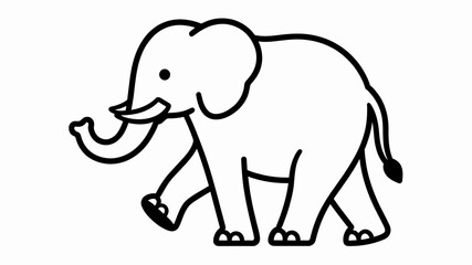 Simple black and white line drawing of an elephant walking.