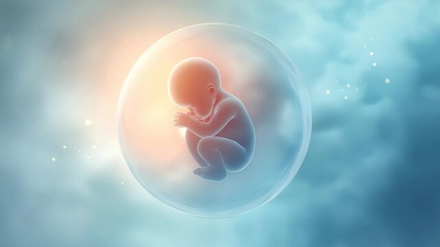 生命の起源：神秘的な光に包まれた胎児のイメージ動画