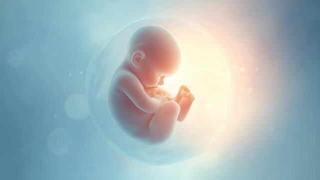 生命の起源：神秘的な光に包まれた胎児のイメージ動画