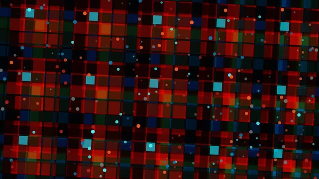 Colorful pixelated pattern footage video of red, blue, and black squares