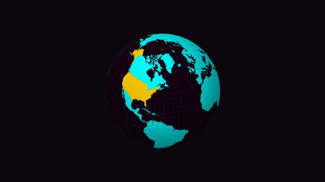 California on Globe. Animated zoom into the state. California, United States intro, logo, presentation animation. Boundary shape on globe with round text. Short video.