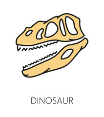 Museum and art gallery exhibition color line icon of dinosaur, vector pictogram. Archeology museum and paleontology gallery exhibition outline icon of Jurassic dinosaur or prehistoric lizard skull © Vector Tradition