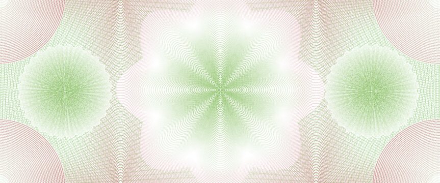 Green and brown guilloche watermark security pattern, checkbook cheque background, grid texture for voucher and money banknotes. Guilloche waves creating star shaped rosettes and mesh texture
