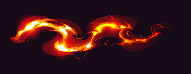 Cartoon fiery game magic power wave, wizard glow vfx light effect. Vector red neon wave with glowing magic light and energy flow. Fire blazing fantasy wizard spell with sparkle trail or glowing stream © Vector Tradition