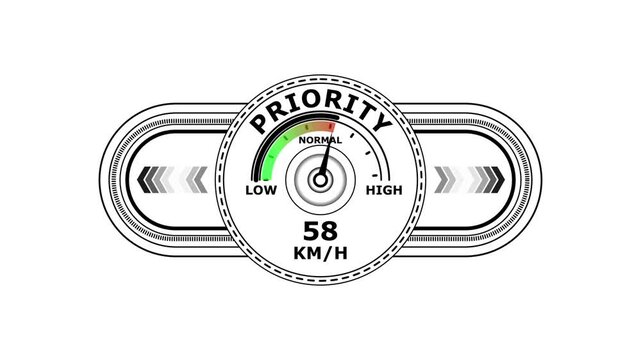 priority level meter indicator with11111 text Animation. Gauge scale meter status performance on white background. System status risk health emotion performance gauge icon. 4k animation 