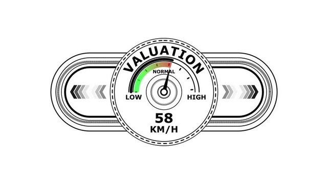 valuation level meter indicator with11111 text Animation. Gauge scale meter status performance on white background. System status risk health emotion performance gauge icon. 4k animation 