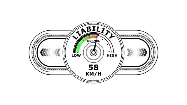 liability level meter indicator with11111 text Animation. Gauge scale meter status performance on white background. System status risk health emotion performance gauge icon. 4k animation 