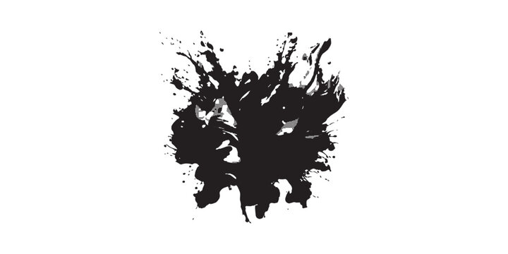 Abstract black ink blot on white background resembling a Rorschach test.
