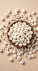 Healthy organic fox nuts displayed in a rustic bowl, showcasing their unique texture and white spherical shape.
