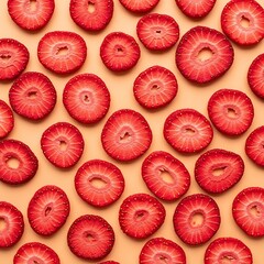 Premium dehydrated berry slices with intense red color and airy texture arranged artistically for a nutritious snack display.