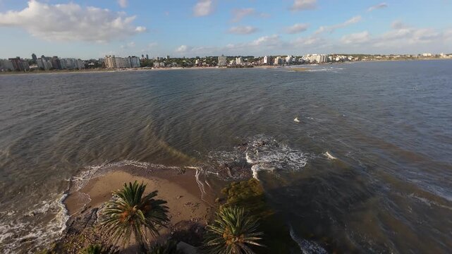 Montevideo Coastline at Sunset &ndash; Rambla and R&iacute;o de la Plata Aerial View
