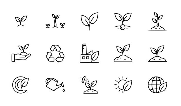 Minimal Sprout Outline Icon Set Vector Plant Growth Eco Sustainability Symbols for UI Design