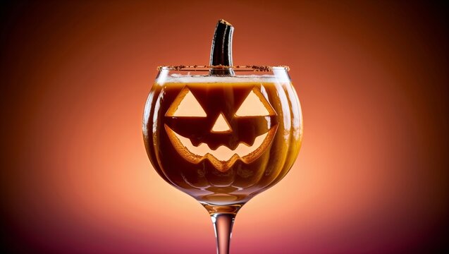 Unique festive drink showcasing pumpkin features for Halloween fun.