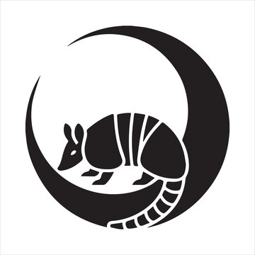 Stylized Armadillo Silhouette in Crescent Moon Logo
