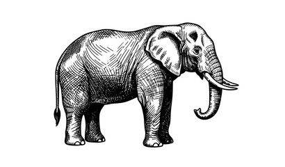 Fototapeta premium Vintage elephant engraving illustration in black ink etching style