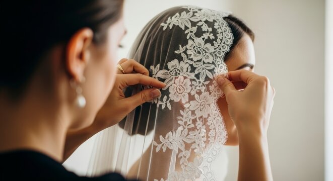 Bride Getting Ready with Floral Headpiece.