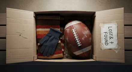Lost and Found Box with Football and Jersey.
