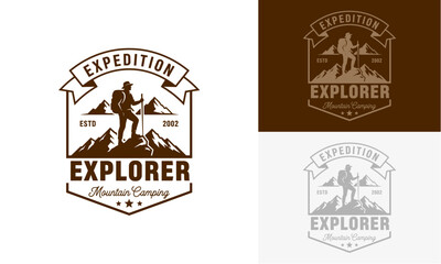 Expedition Explorer Mountain Climbing Illustration Featuring Silhouettes of Adventurers and Mountains in Various Color Schemes