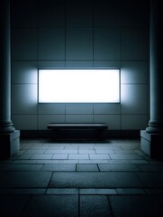 Naklejka premium Illuminated Billboard Mockup in Urban Setting for Advertising Display with Columns and Tile Background