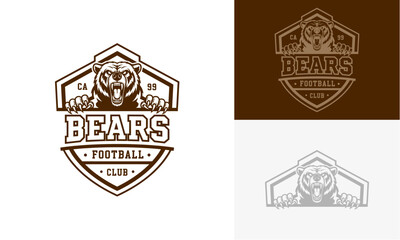 Obraz premium Vintage style emblem featuring bear mascot for sports team logo design