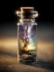 Fototapeta premium Celestial Dreamscape: Galaxy in a Glass Bottle, Fantasy and Imagination Concept with Mystical Universe