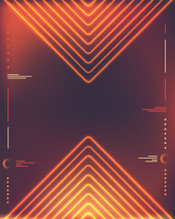 Futuristic orange neon chevrons background with digital hud interface elements for gaming and sci fi technology posters