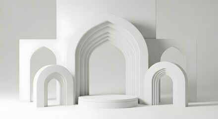 Modern white archway display for product showcase or presentation