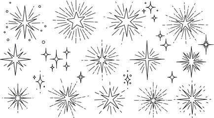 Obraz premium Hand drawn Christmas snowflakes and stars shape. Chalk or pencil drawing of a set of twinkle elements