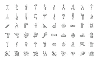 塗りアクセント付き細線工具アイコンセット 50種類 ベクター素材