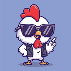 Obraz premium Cute Vector Chicken rock with Sunglasses Cartoon Animal Cool Illustration