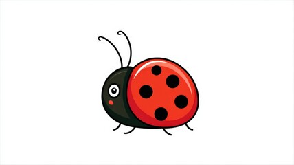 Cute Ladybug Illustration with Red Shell and Black Spots, Isolated on White Background