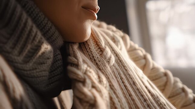 Hand Knitting Cable Pattern Sweater Closeup.