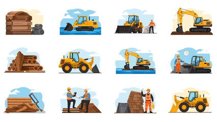 Construction Equipment and Machinery Icons Set. © Kiat  yat