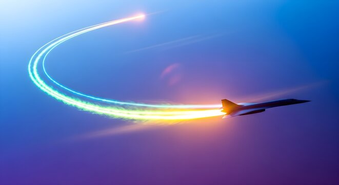 Airplane flying over the ocean at sunset with bright sky and clouds