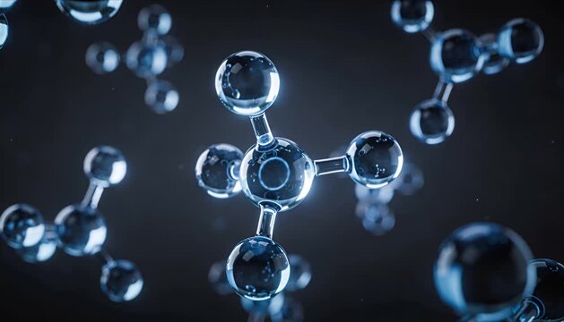 Molecule atom science technology seamless loop background chemistry blue abstract glossy molecular structure and glowing sphere connection futuristic medical research concept with modern energy data