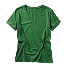 V-neck green t-shirt on white background isolated on transparent background