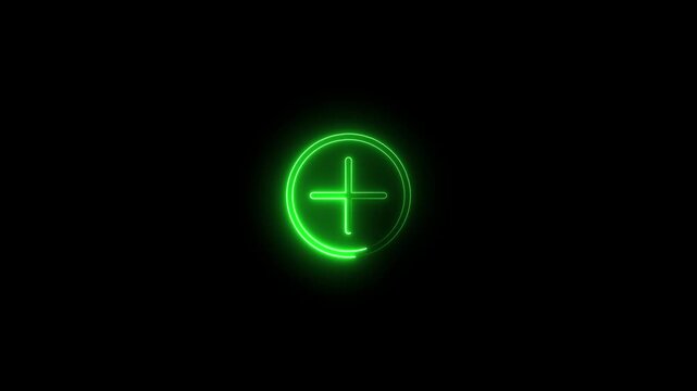 Luminous Neon Green Plus Sign within a Circle and a Segmented Arc on a Black Canvas Representing Addition or New Creation