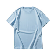 Fototapeta premium Light blue solid crew neck t-shirt isolated on transparent background