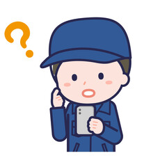 スマートフォンを使う「消防団員」の男性